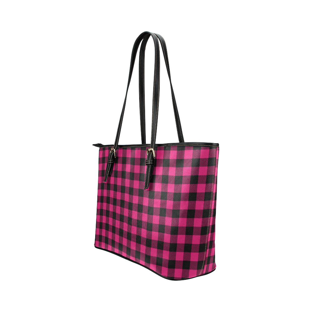 Pink Tartan Plaid Pattern Leather Tote Bag
