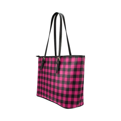 Pink Tartan Plaid Pattern Leather Tote Bag