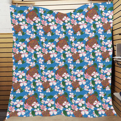 Sea Turtle Pink Hibiscus Hawaiian Print Premium Quilt