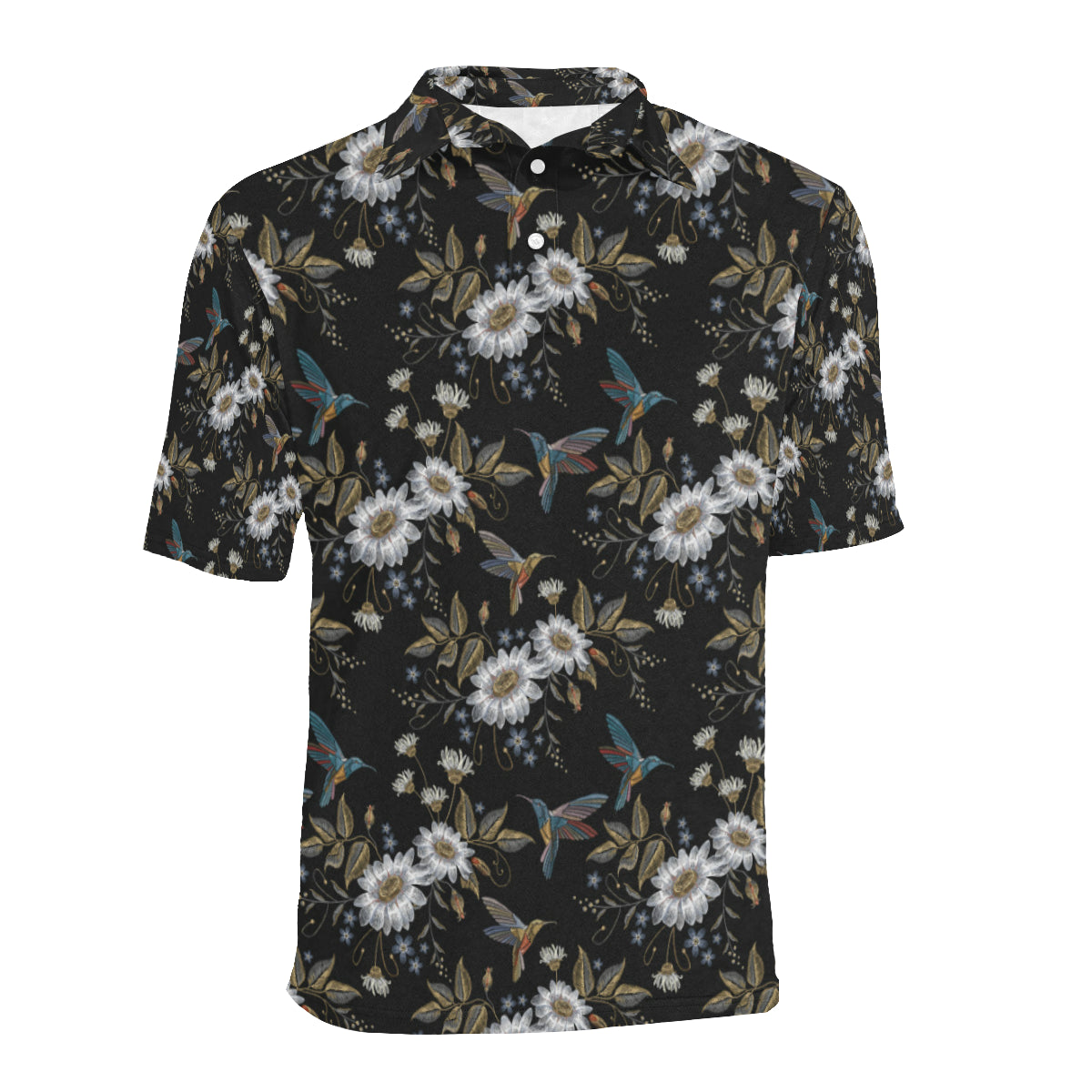 Hummingbird with Embroidery Themed Print Men Polo Shirt