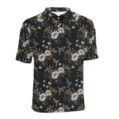 Hummingbird with Embroidery Themed Print Men Polo Shirt