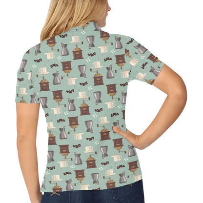 Coffee Pattern Print Design 04 Women's Polo Shirt