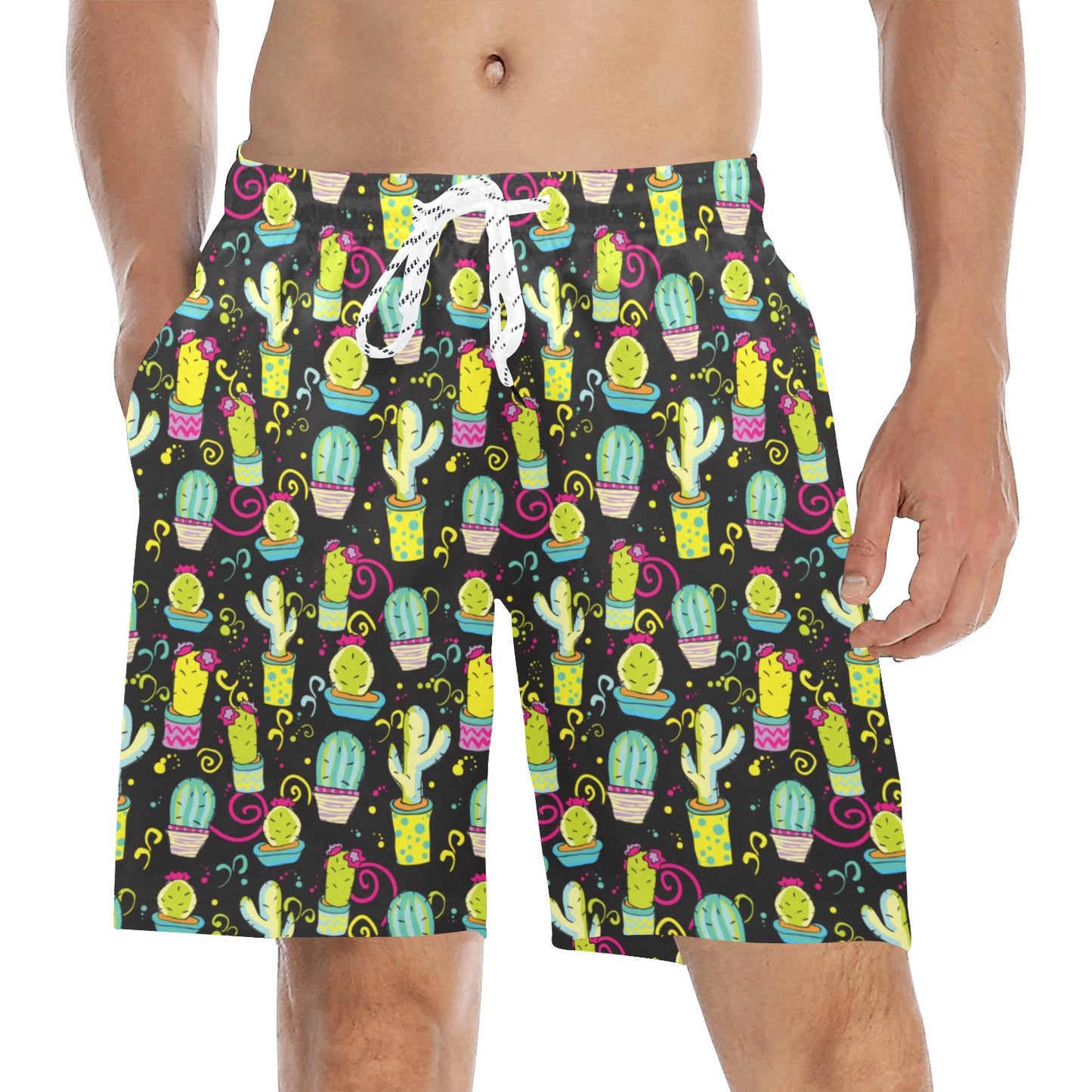 Cactus Neon Style Print Pattern Men's Swim Trunks Beach Shorts
