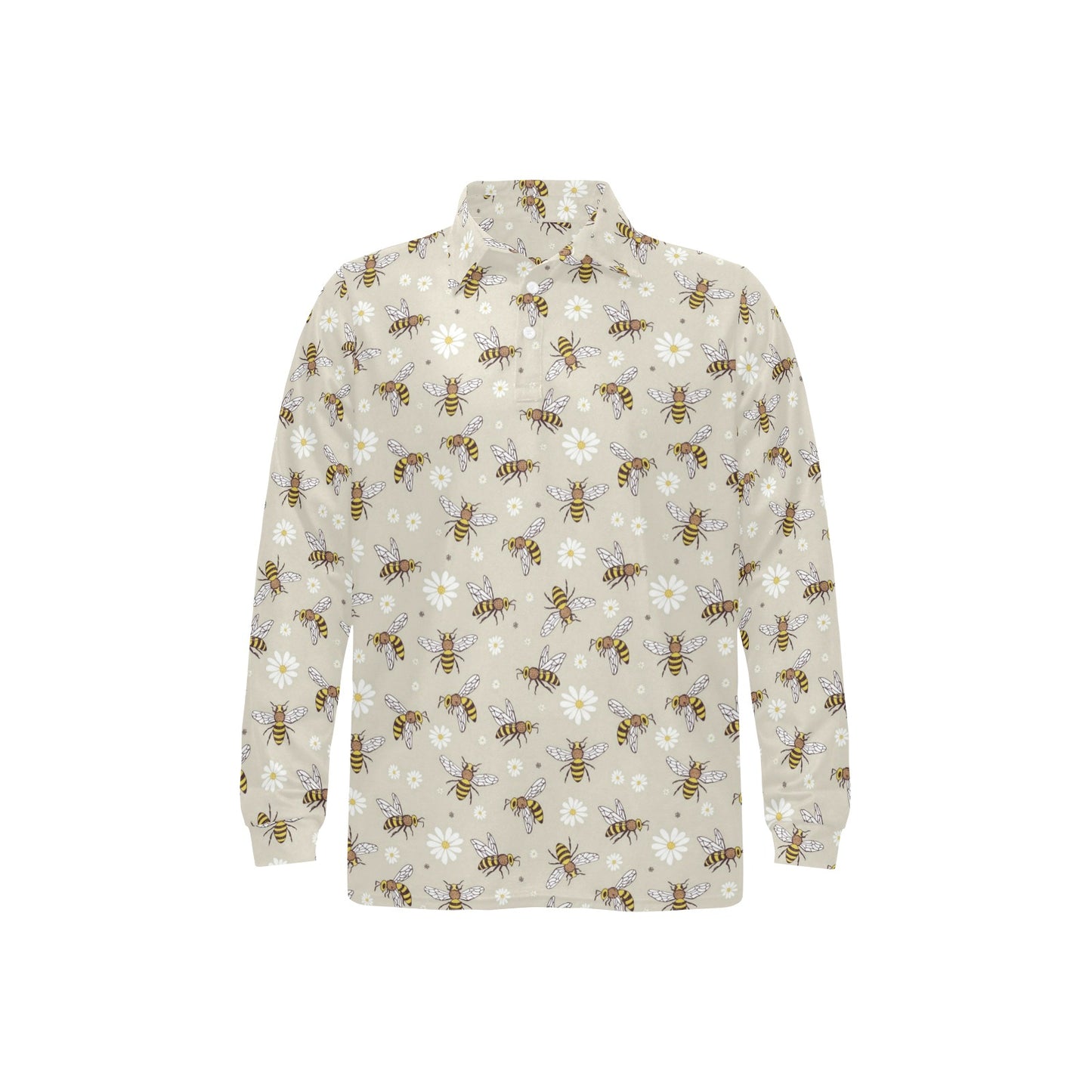 Bee Pattern Print Design 03 Long Sleeve Polo Shirt For Men's