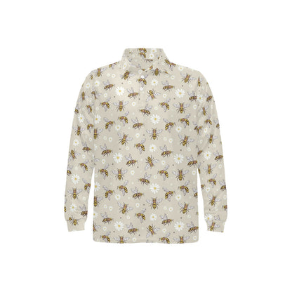 Bee Pattern Print Design 03 Long Sleeve Polo Shirt For Men's