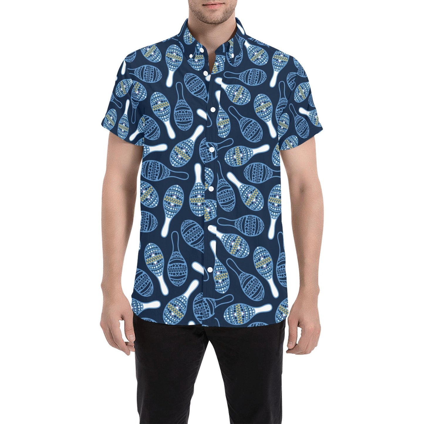 Maracas Print Design LKS401 Men Short Sleeve Button Up Shirt