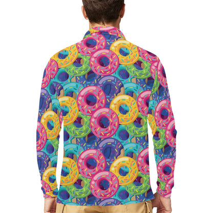 Donut Pattern Print Design DN010 Long Sleeve Polo Shirt For Men's