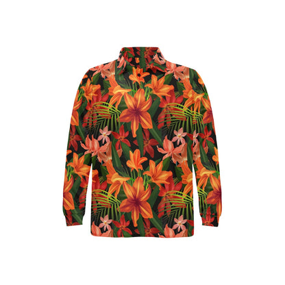 Amaryllis Pattern Print Design AL05 Long Sleeve Polo Shirt For Men's