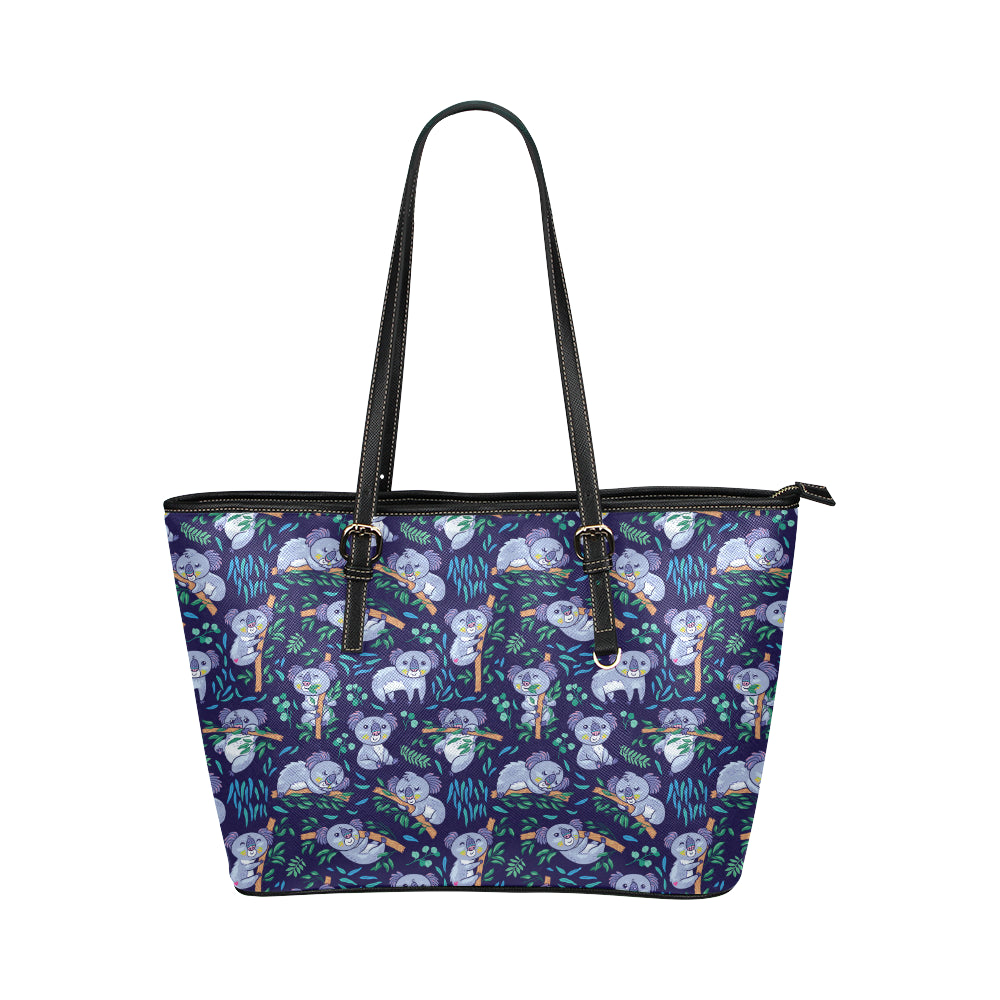 Koala Themed Design Print Leather Tote Bag