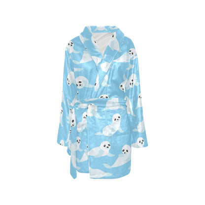 Sea Lion Cute Pattern Print Design 03 Women's Fleece Robe