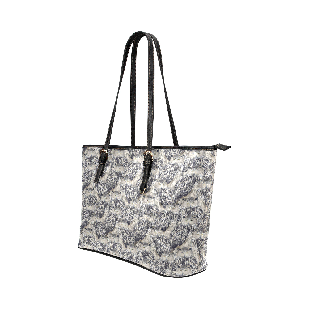 Owl Realistic Themed Design Print Leather Tote Bag