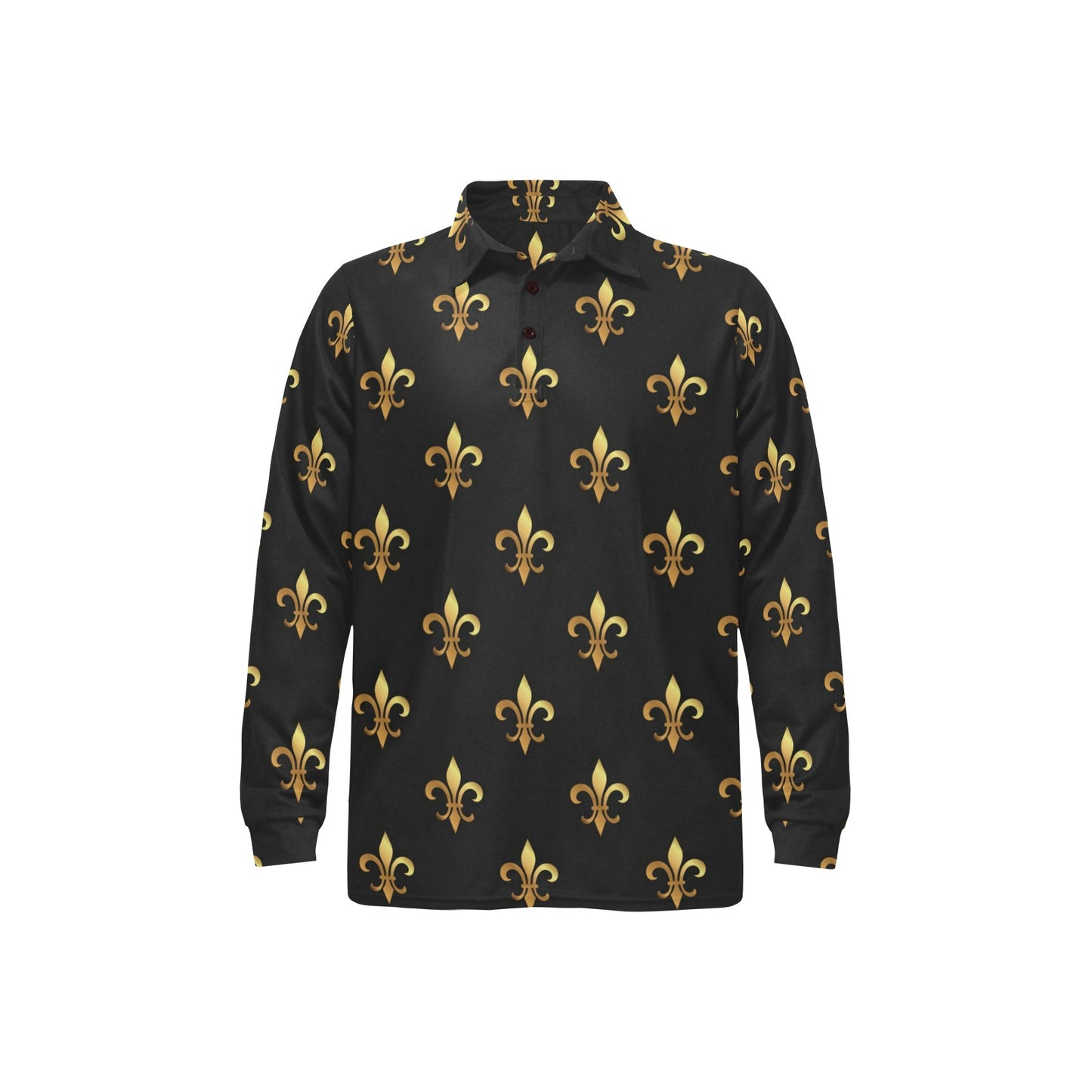 Fleur De Lis Gold Pattern Print Design 03 Long Sleeve Polo Shirt For Men's