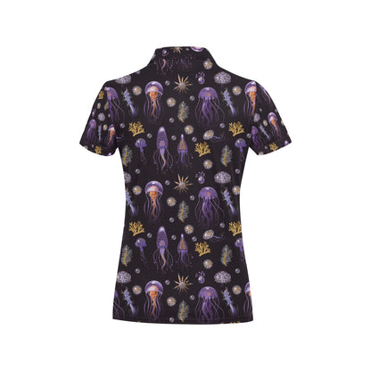 Seaweed With Jelly Fish Print Design LKS305 Women's Polo Shirt