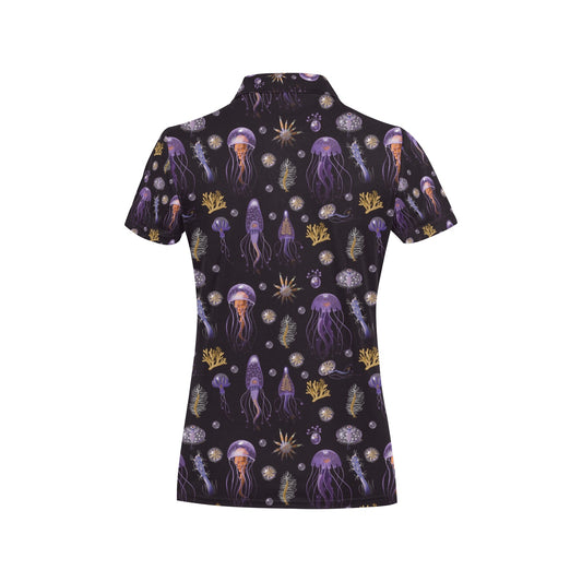 Seaweed With Jelly Fish Print Design LKS305 Women's Polo Shirt