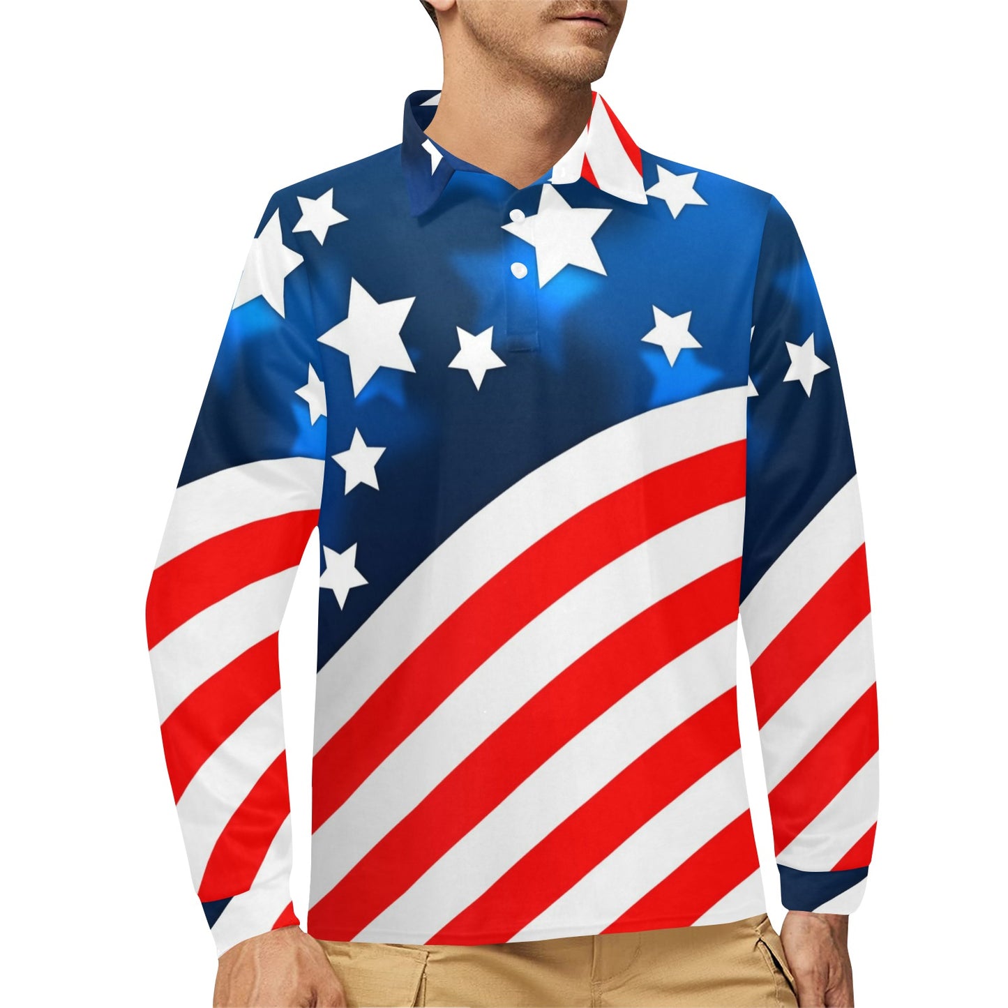 American flag Style Long Sleeve Polo Shirt For Men's