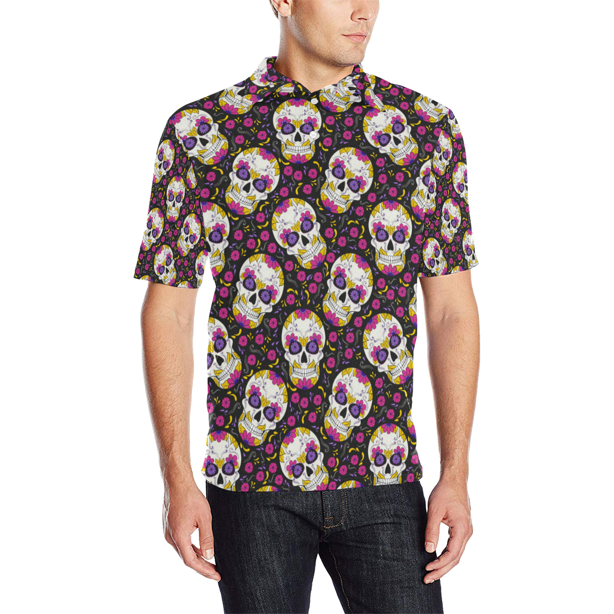 sugar skull Floral Pattern Men Polo Shirt