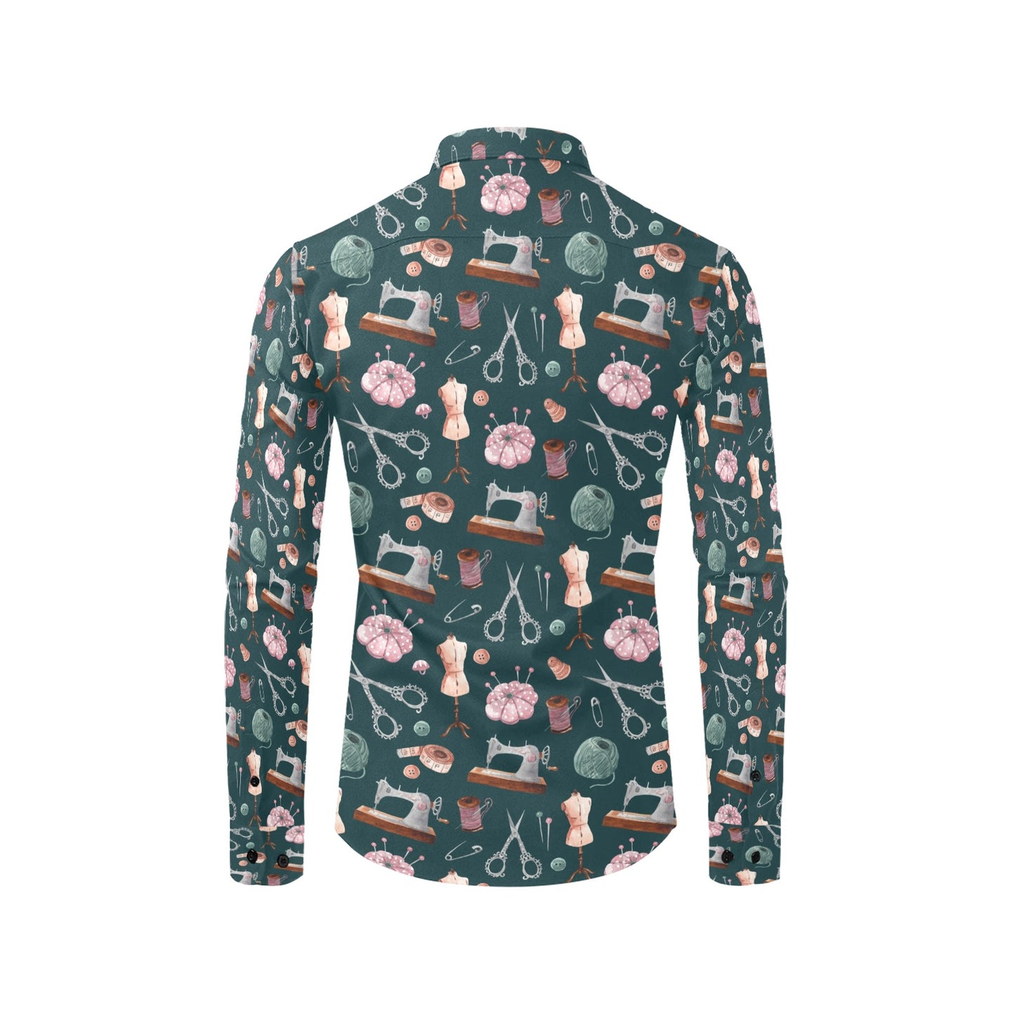 Sewing Equipment Print Design LKS307 Men's Long Sleeve Dress Shirt