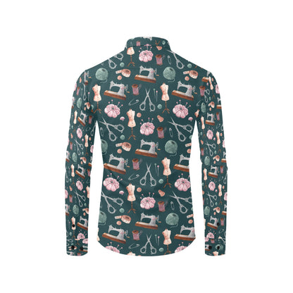 Sewing Equipment Print Design LKS307 Men's Long Sleeve Dress Shirt