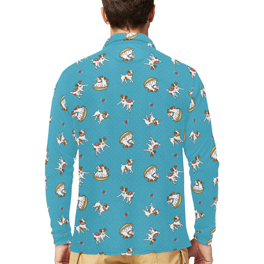 Russell Terriers Playing Print Design LKS305 Long Sleeve Polo Shirt For Men's
