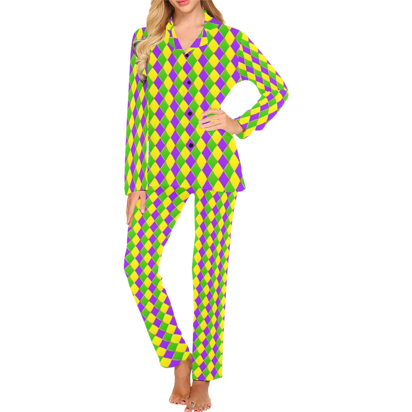 Mardi Gras Pattern Print Design 01 Women's Long Pajama Set
