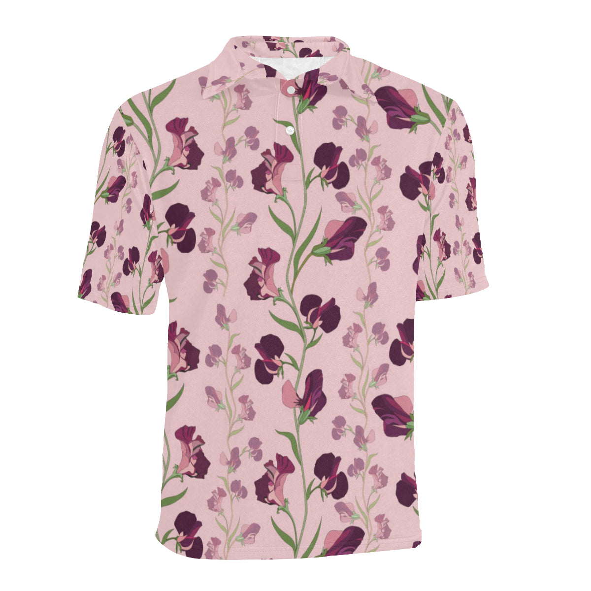 Peony Pattern Print Design PE09 Men Polo Shirt