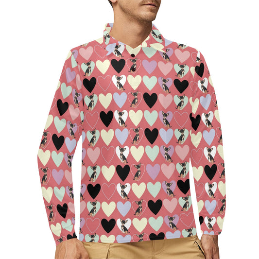Chihuahua Pattern Print Design 01 Long Sleeve Polo Shirt For Men's