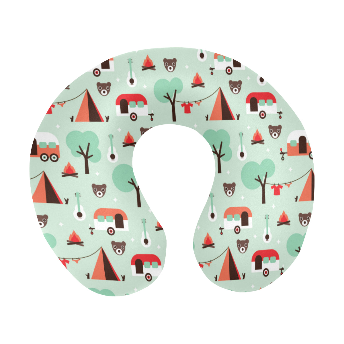 Camper Tent Pattern Print Design 01 U-Shaped Travel Neck Pillow