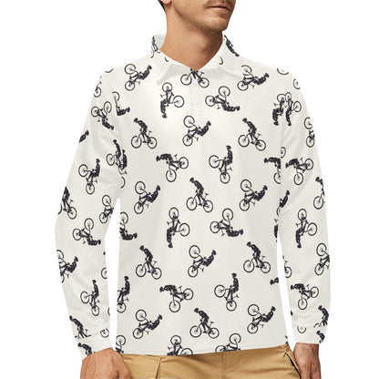 Mountain bike Pattern Print Design 01 Long Sleeve Polo Shirt For Men's