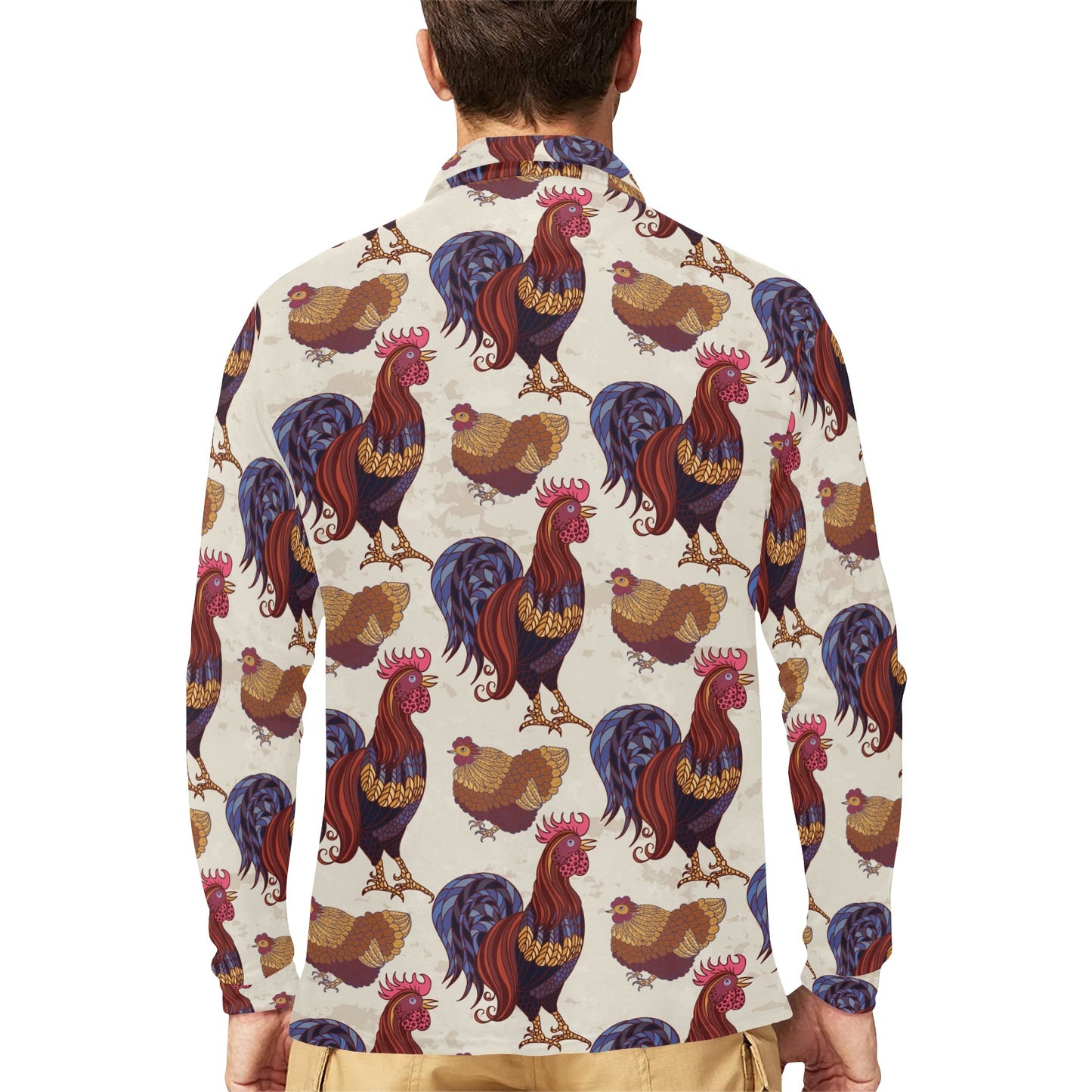 Rooster Pattern Print Design A03 Long Sleeve Polo Shirt For Men's