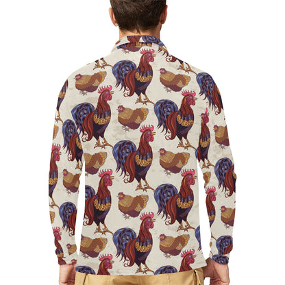 Rooster Pattern Print Design A03 Long Sleeve Polo Shirt For Men's