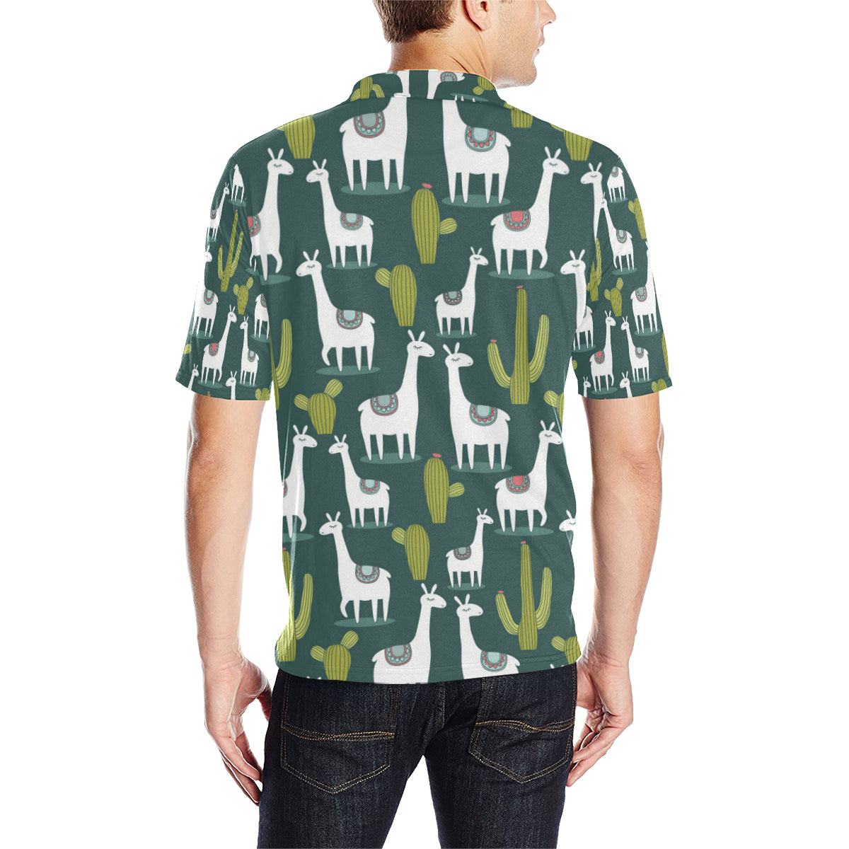 Llama Cactus Pattern Print Design 02 Men Polo Shirt