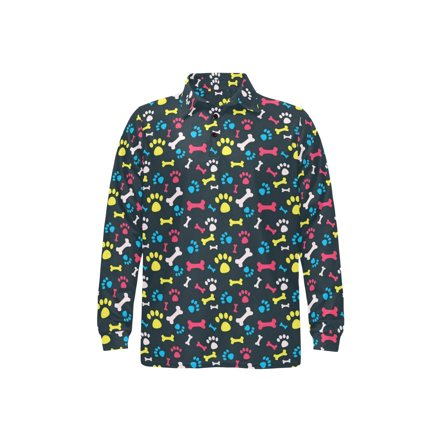 Paw Design Print Long Sleeve Polo Shirt For Men's