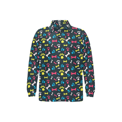 Paw Design Print Long Sleeve Polo Shirt For Men's