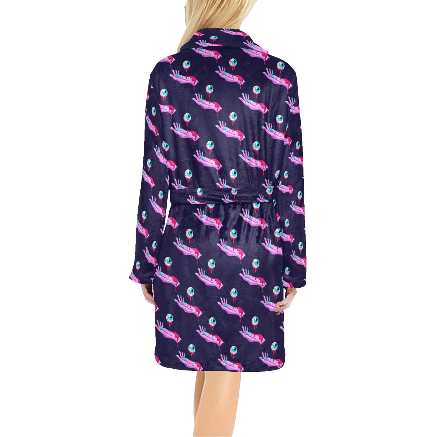 Zombie Pink Hand Design Pattern Print Women's Fleece Robe
