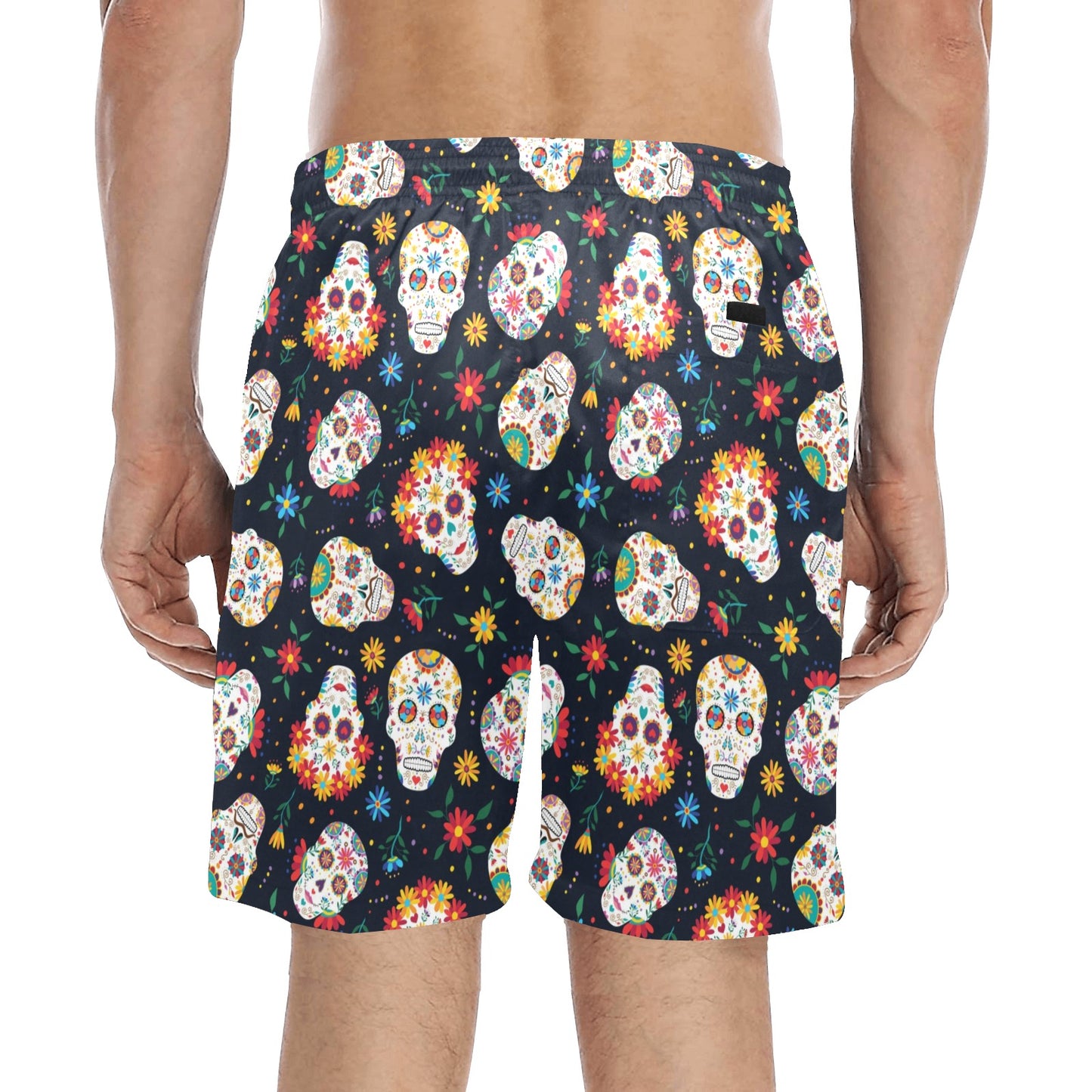 Sugar Skull Print Design LKS305 Men's Swim Trunks Beach Shorts