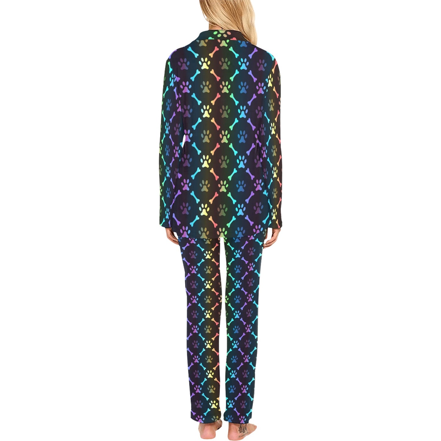 Paw Rainbow Pattern Print Design A01 Women's Long Pajama Set