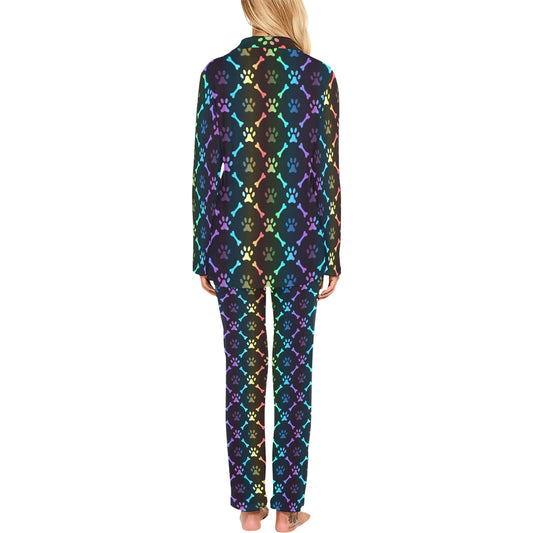 Paw Rainbow Pattern Print Design A01 Women's Long Pajama Set