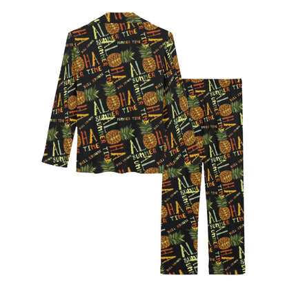Aloha Hawaii Time Design Themed Print Women's Long Pajama Set