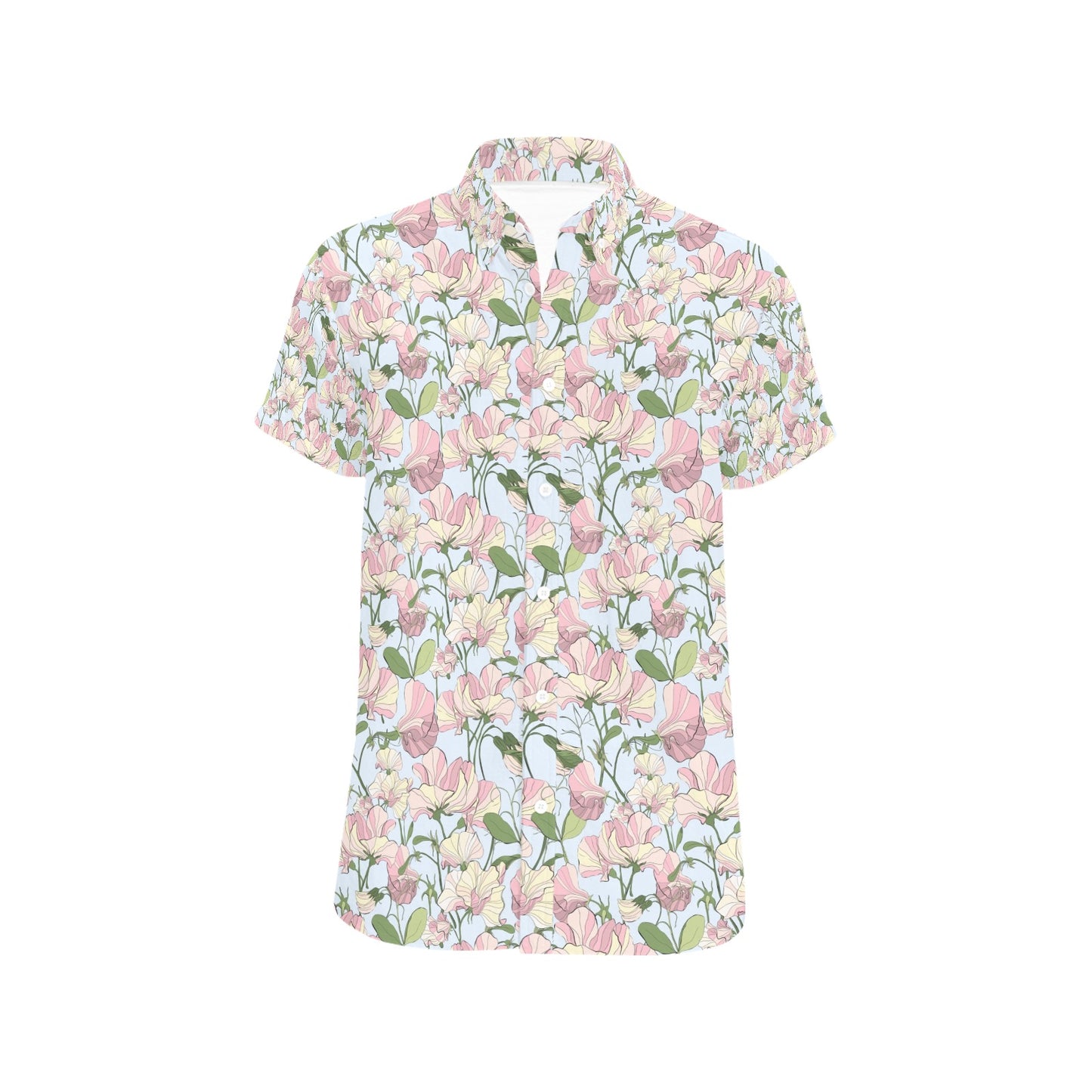 Sweet Pea Print Design LKS304 Men Short Sleeve Button Up Shirt