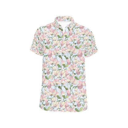 Sweet Pea Print Design LKS304 Men Short Sleeve Button Up Shirt