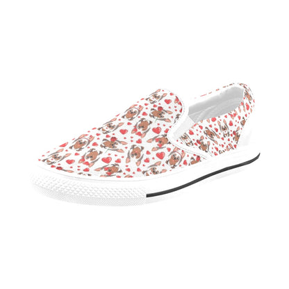 Silky Terriers Heart Print Design LKS302 White Slip Ons Canvas Women's Shoes