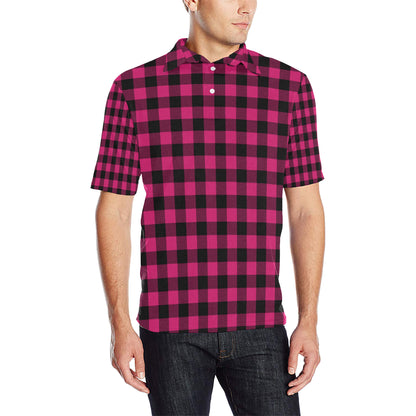 Pink Tartan Plaid Pattern Men Polo Shirt