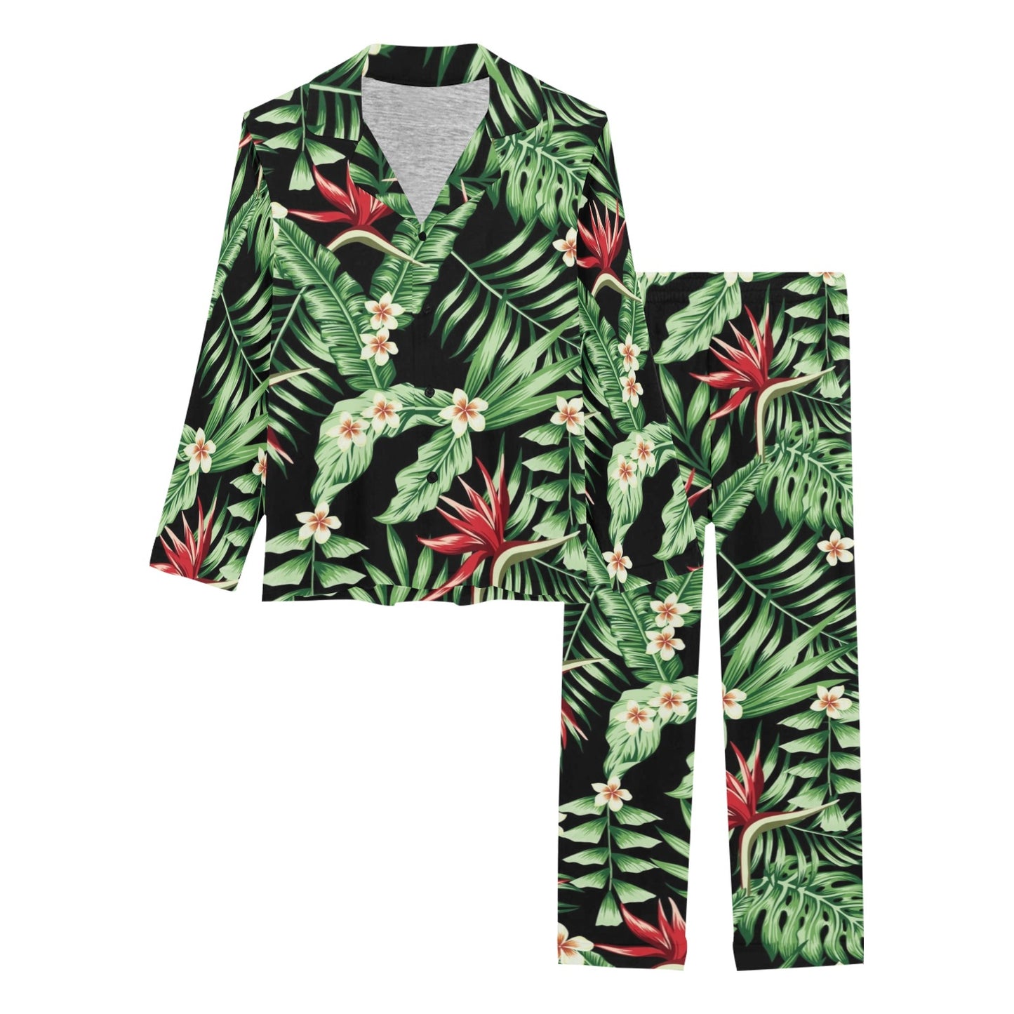 Bird Of Paradise Pattern Print Design BOP05 Women's Long Pajama Set