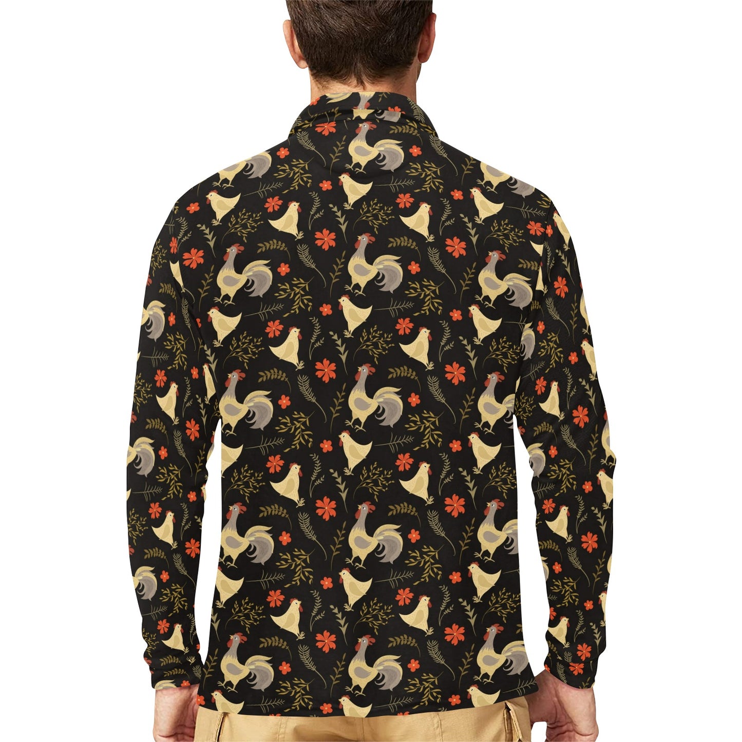 Chicken Pattern Print Design 04 Long Sleeve Polo Shirt For Men's