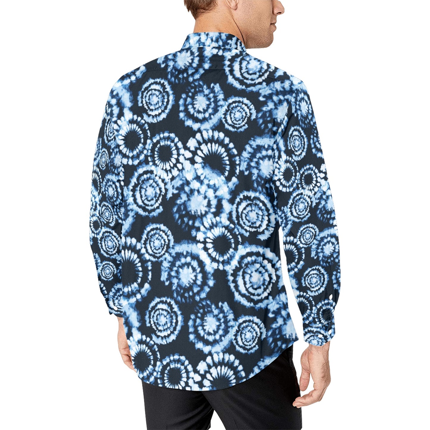 Tie Dye Dark Blue Print Design LKS306 Men's Long Sleeve Dress Shirt
