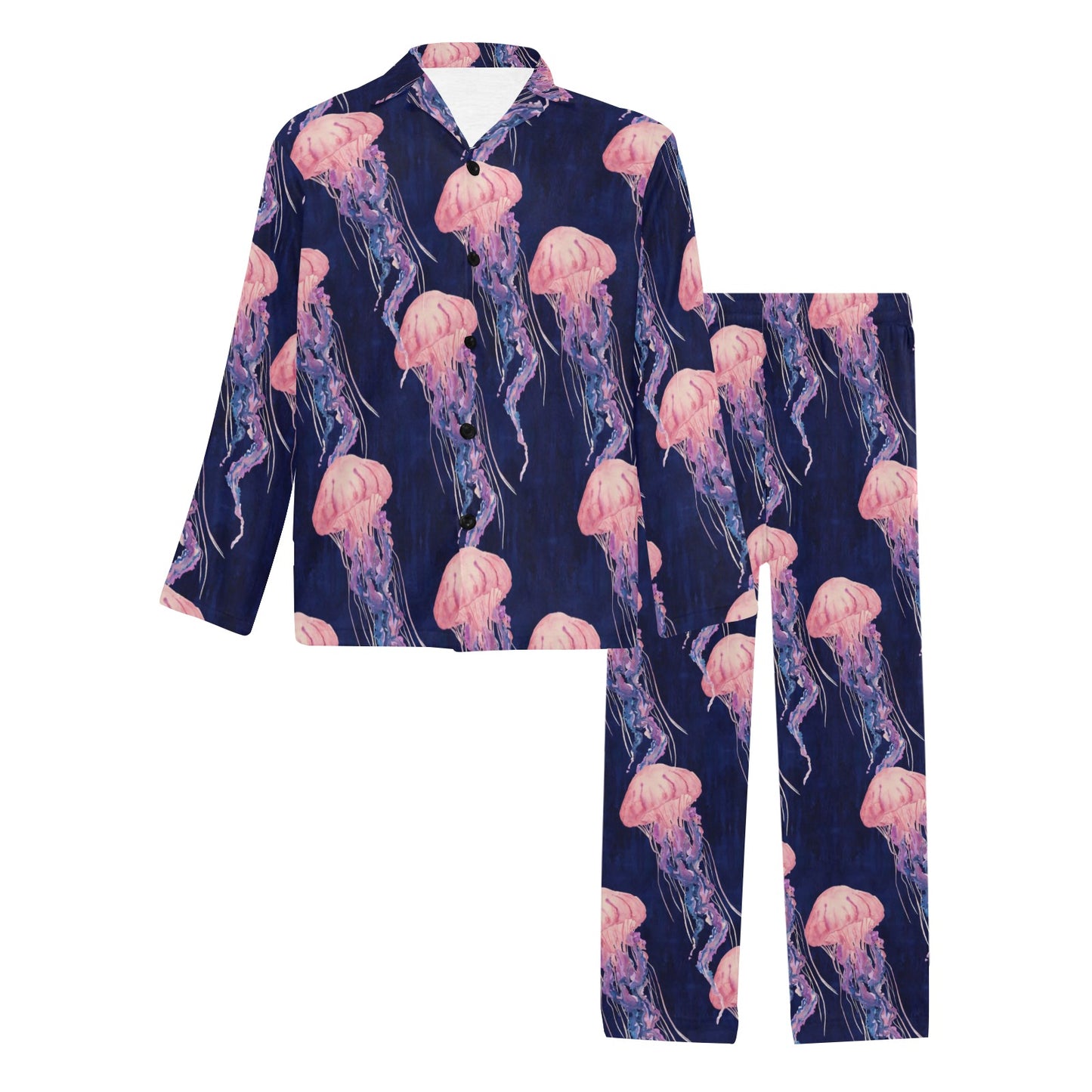 Jellyfish Pattern Print Design 03 Men's Long Pajama Set