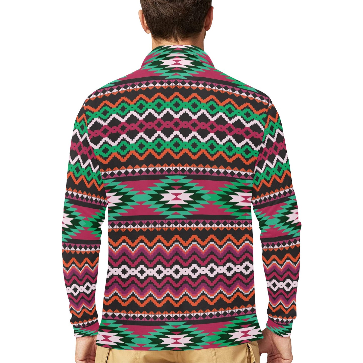 Mexican Pattern Print Design 01 Long Sleeve Polo Shirt For Men's