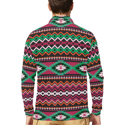 Mexican Pattern Print Design 01 Long Sleeve Polo Shirt For Men's