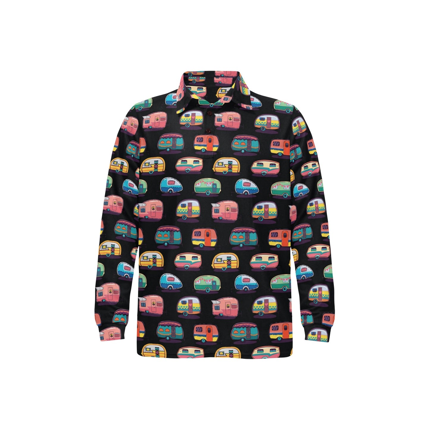 Camper Camping Pattern Long Sleeve Polo Shirt For Men's