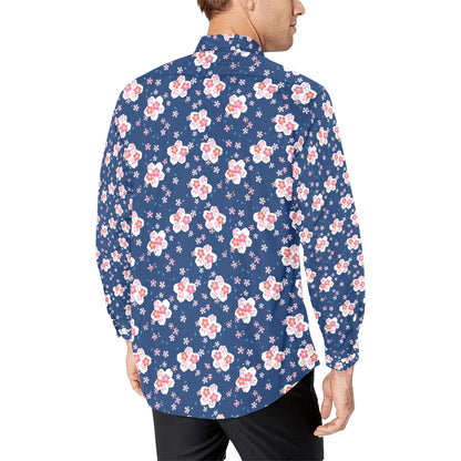 Sakura Print Design LKS306 Men's Long Sleeve Dress Shirt